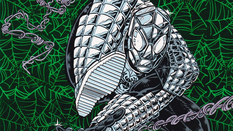 The “daring” Spider-Armor makes its debut on the cover of Web of Spider-Man #100.